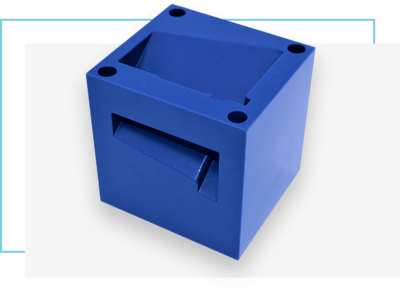 A blue box with four holes for the handle.